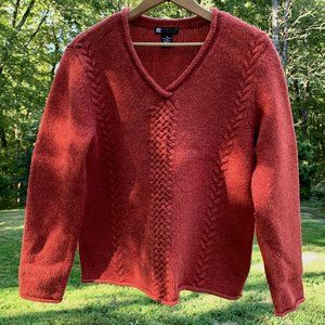VTG Lambs Wool Carole Little V-neck Pullover Sweater Orange Autumn Fashion